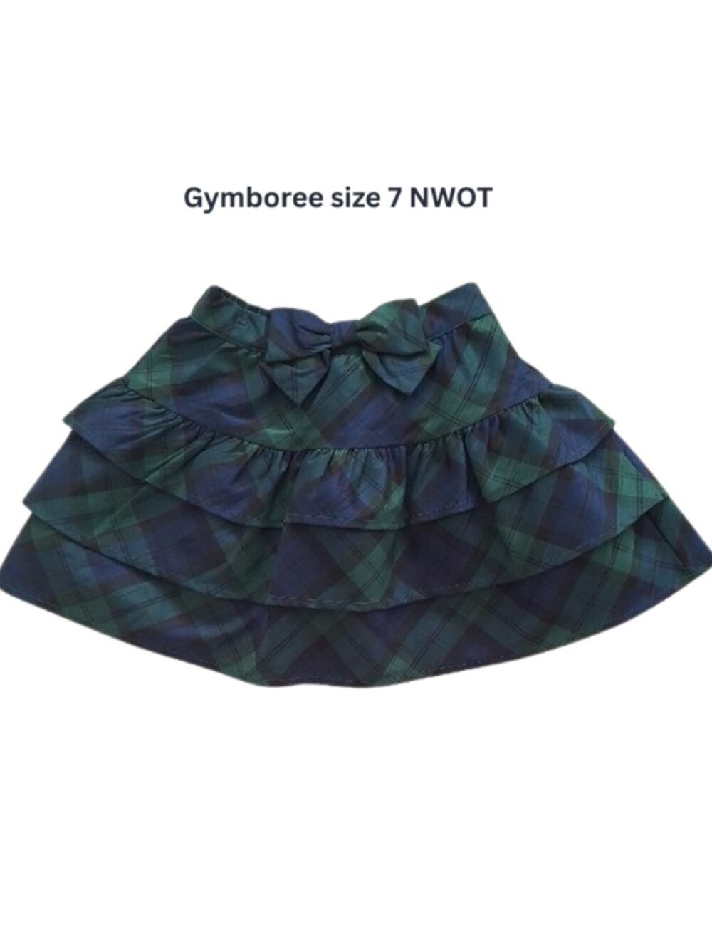 Gymboree All Dressed Up Green Navy Plaid Tiered Skater Skirt with Bow Size 7